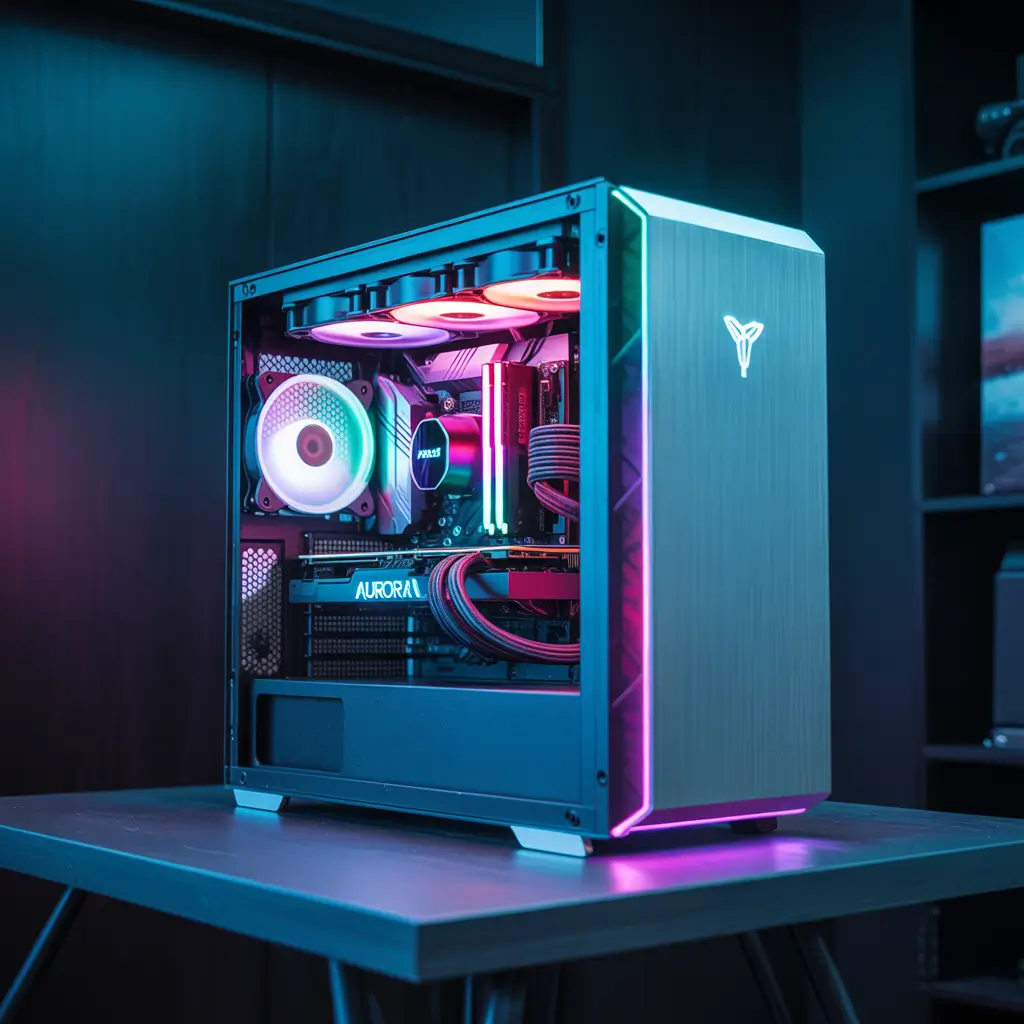 Futuristic custom PC with neon lighting